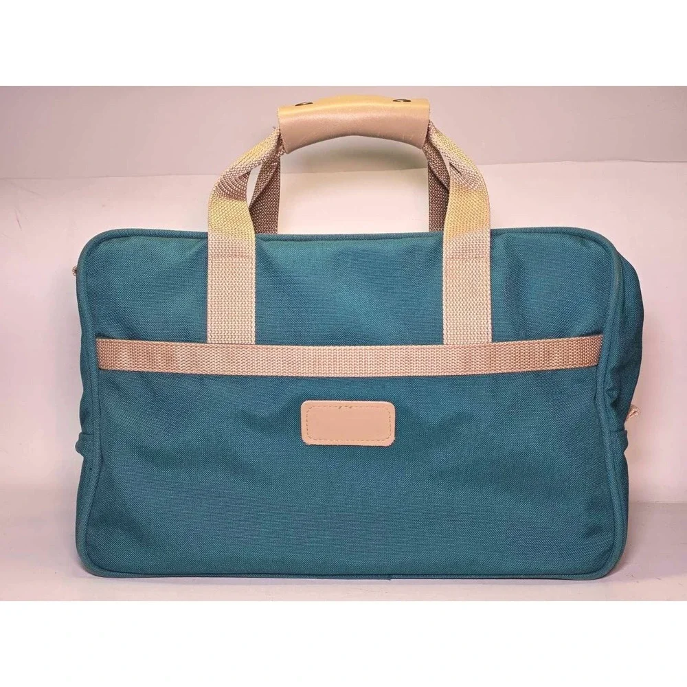 BOYT Duffle Bag‎ Green Canvas Tan Leather Travel Carry On Made In USA Iowa